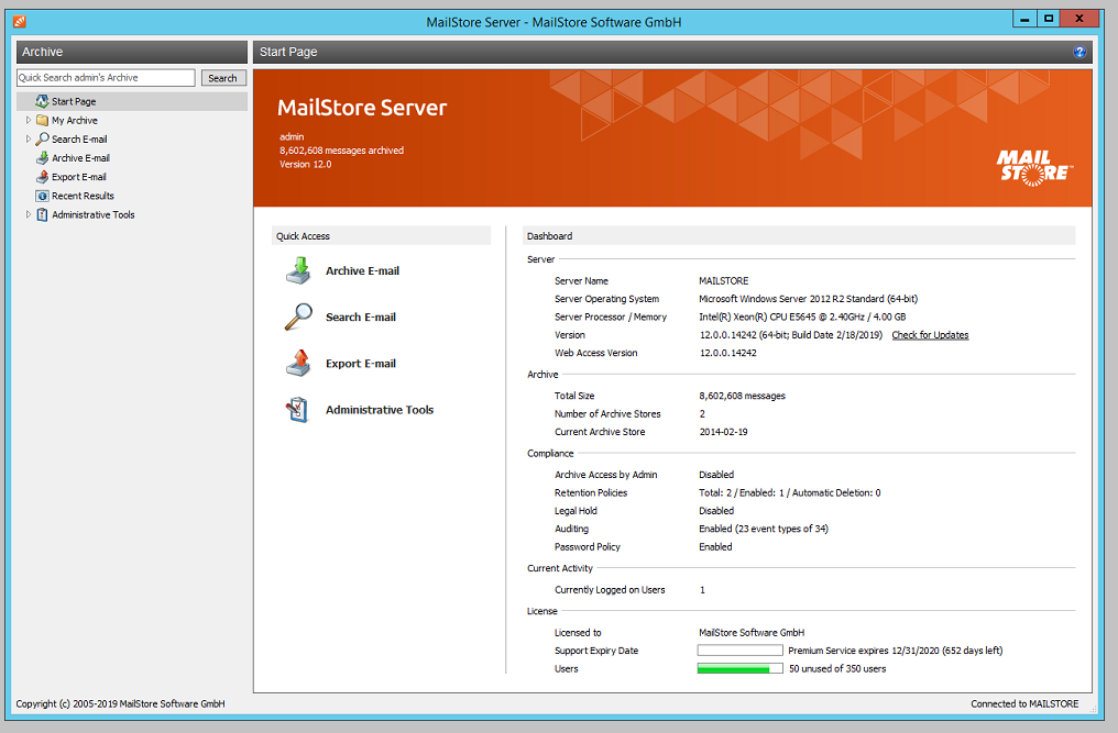 MailStore Server Registered for Windows