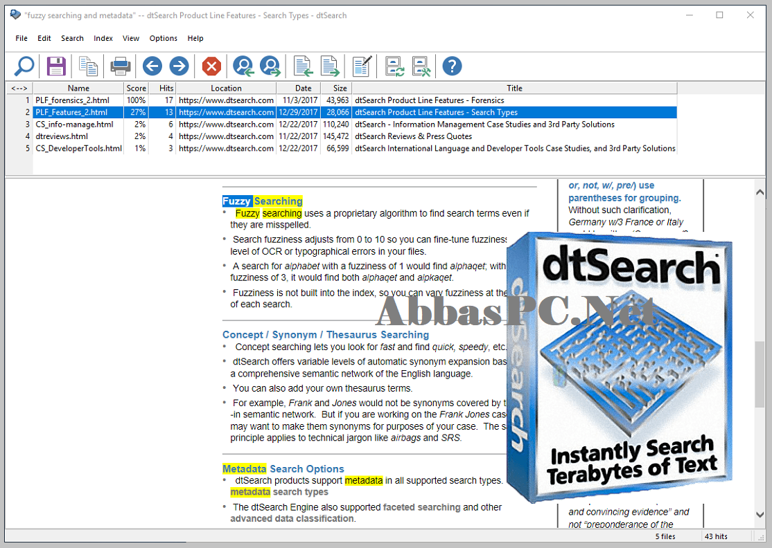 DtSearch Desktop Engine Free Download for Windows